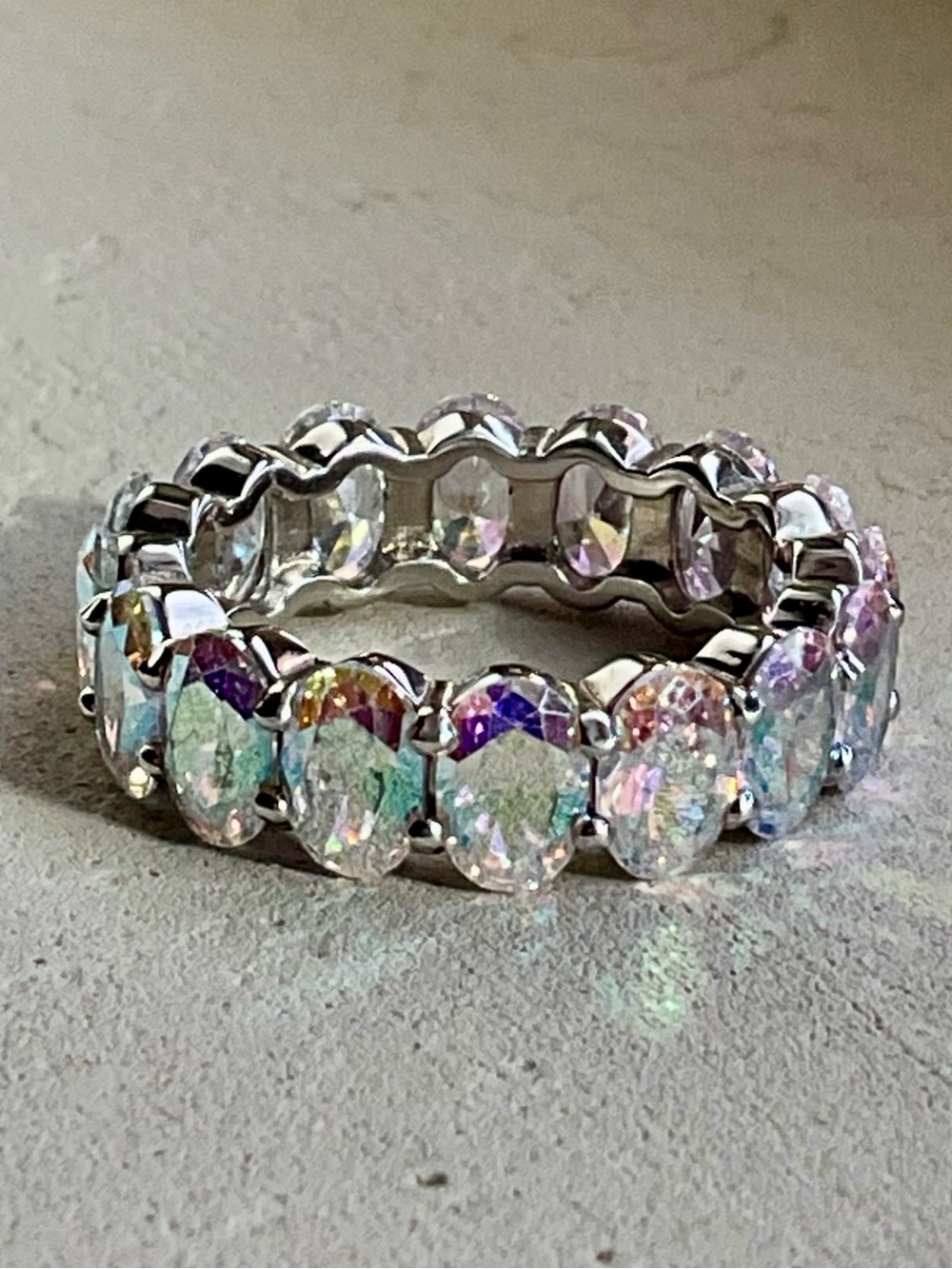 Aurora Crystal Oval Eternity Band - sterling Silver